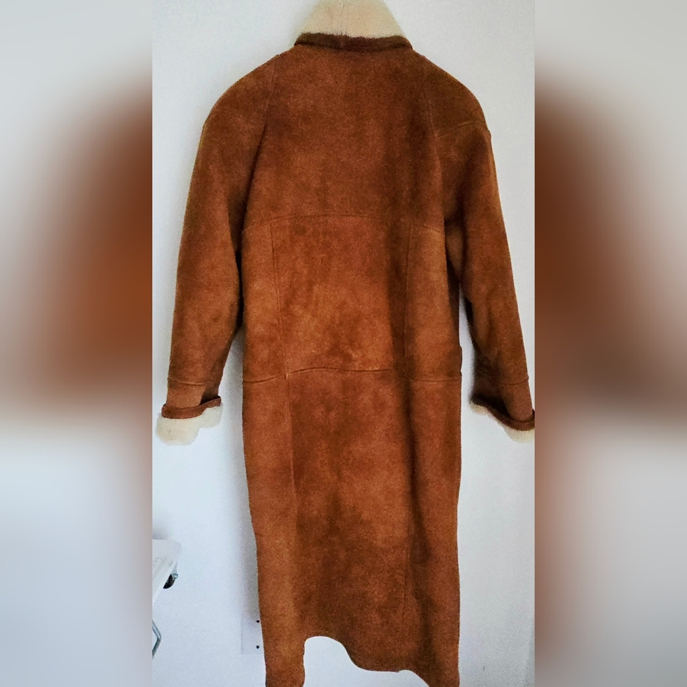 Dagorret Sienna Brown Suede Leather Shearling Midi Coat Size M-L - Picture 3 of 16